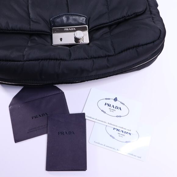 PRADA Tessuto Nylon Bomber Sound Bag Black Leather Adjustable Shoulder Strap - Picture 10 of 11